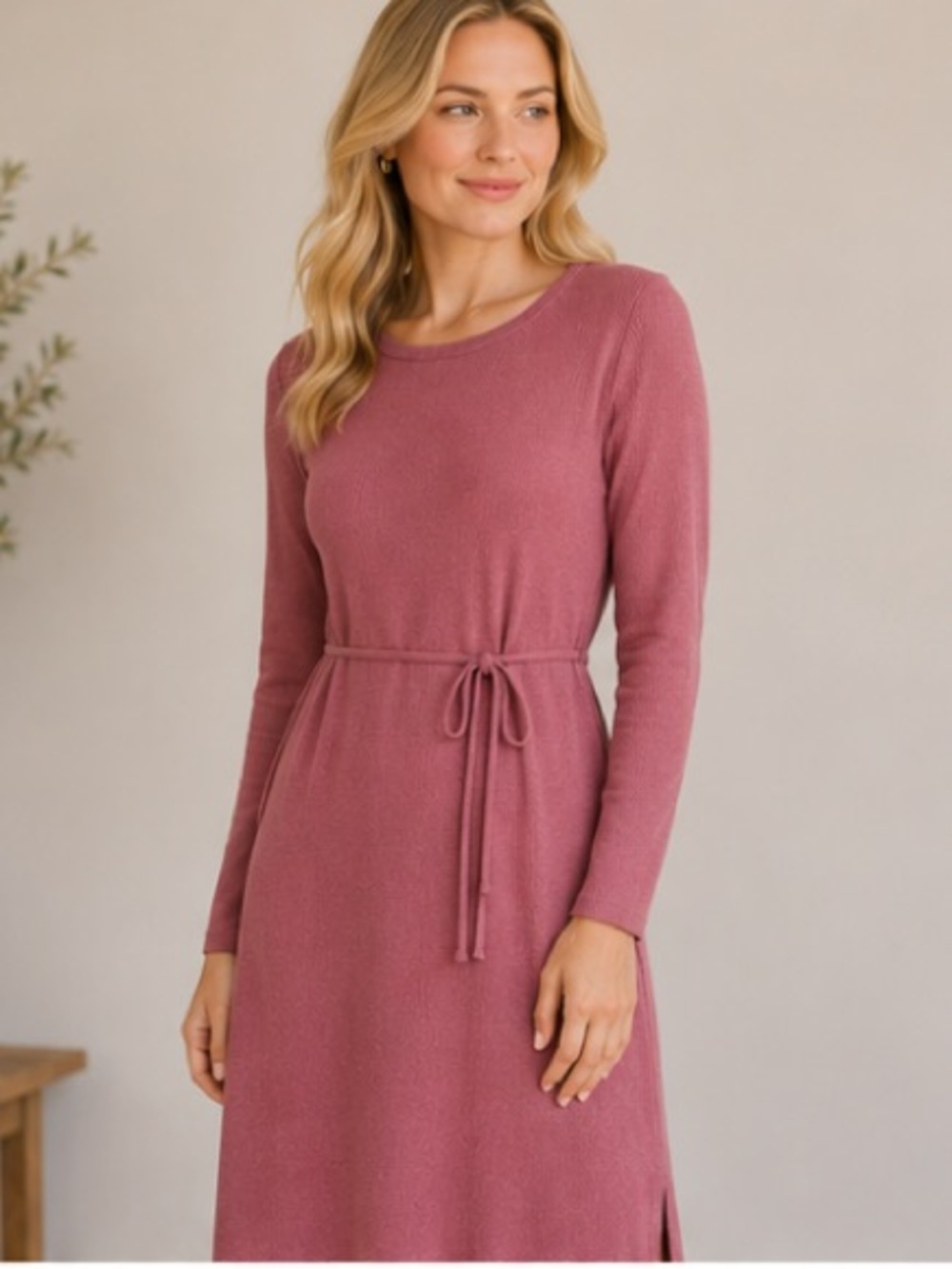 Charles Henry Womens Knit Midi Dress S Pink Long Sleeve Fall Casual Stretch Soft